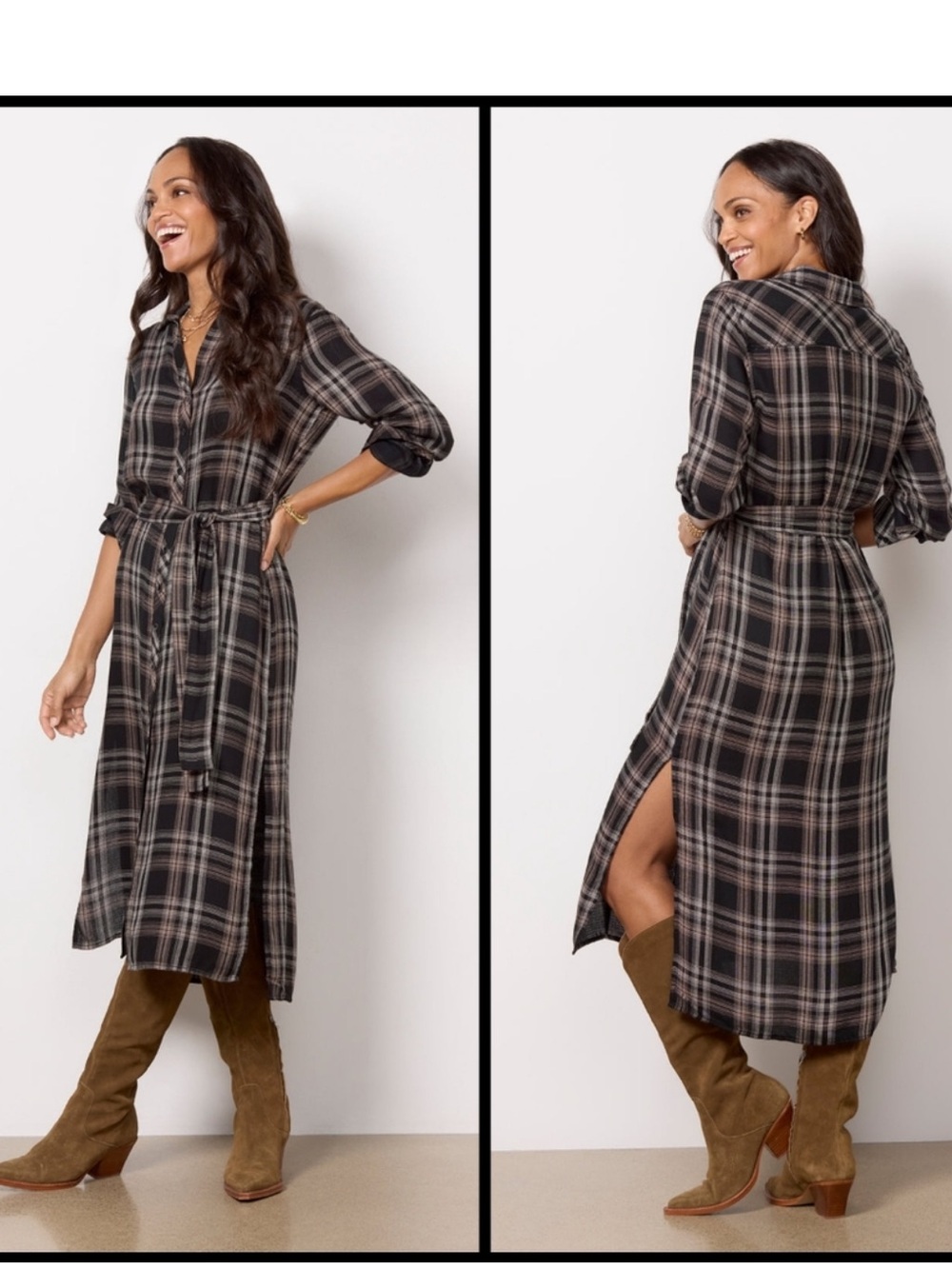 Cloth & Stone Long Sleeve Duster in Maple Wood Plaid no belt size large - Picture 2 of 6